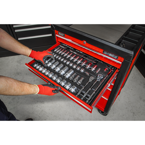 Sealey TBT31 ⏐ Premier Socket Set with Tool Tray 3/8" & 1/2"Sq Drive 55pc