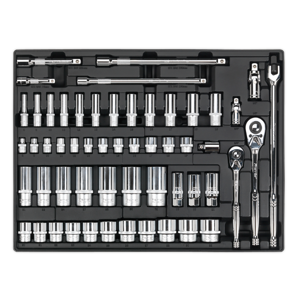Sealey TBT31 ⏐ Premier Socket Set with Tool Tray 3/8" & 1/2"Sq Drive 55pc