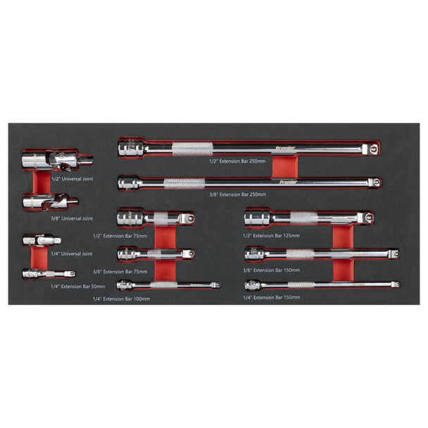 Sealey TBT44 ⏐ Wobble Extension Bar Set with Tool Tray 1/4", 3/8" & 1/2"Sq Drive 12pc