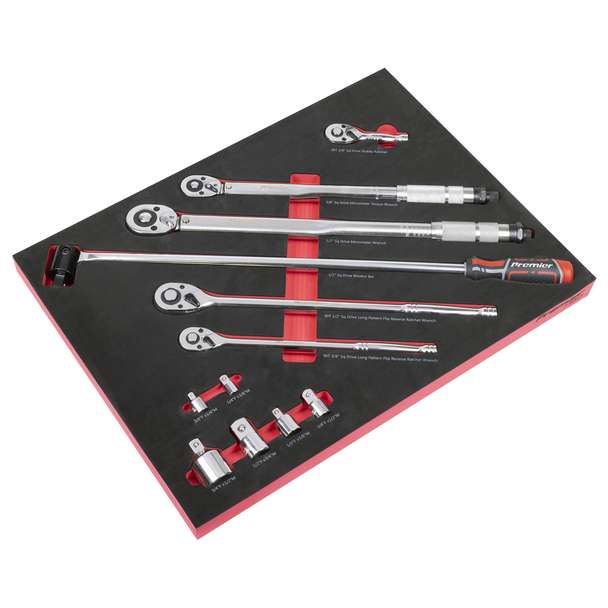 Sealey TBT45 ⏐ Ratchet, Torque Wrench, Breaker Bar & Socket Adaptor Set with Tool Tray 3/8"Sq & 1/2"Sq Drive 12pc