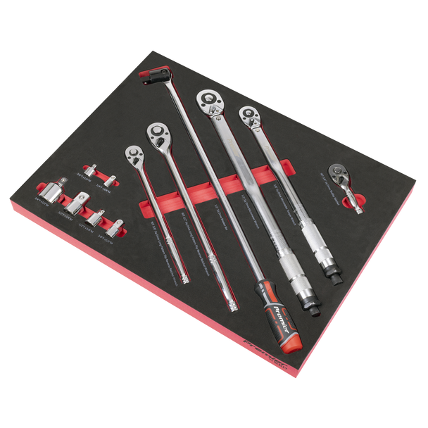 Sealey TBT45 ⏐ Ratchet, Torque Wrench, Breaker Bar & Socket Adaptor Set with Tool Tray 3/8"Sq & 1/2"Sq Drive 12pc