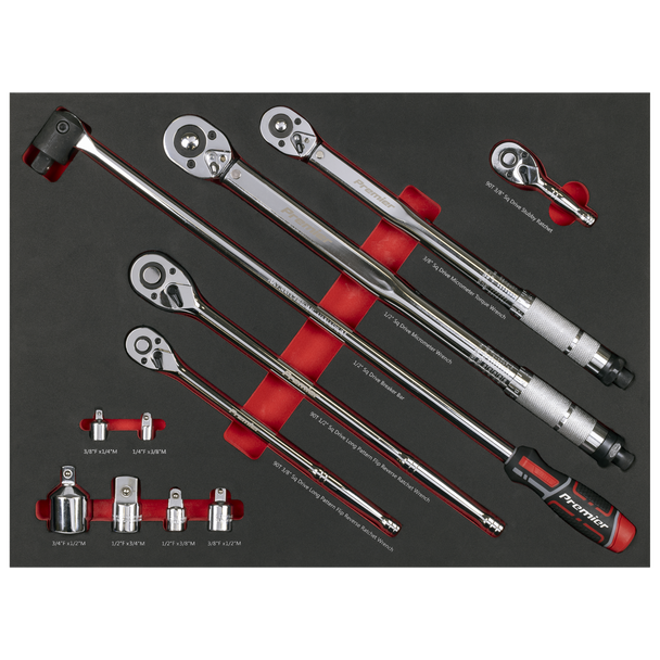 Sealey TBT45 ⏐ Ratchet, Torque Wrench, Breaker Bar & Socket Adaptor Set with Tool Tray 3/8"Sq & 1/2"Sq Drive 12pc