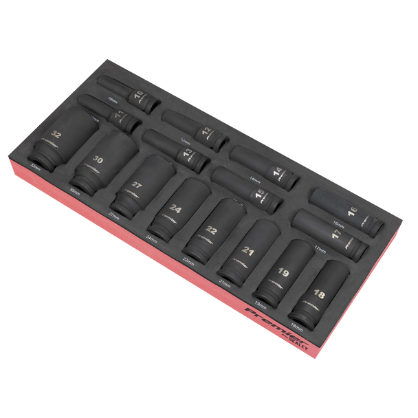 Sealey TBT47 ⏐ Deep Impact Socket Set with Tool Tray 1/2"Sq Drive 16pc