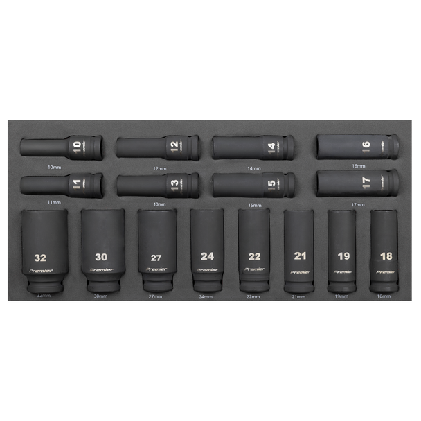 Sealey TBT47 ⏐ Deep Impact Socket Set with Tool Tray 1/2"Sq Drive 16pc