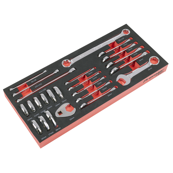 Sealey TBT50 ⏐ Stubby Combination, TRX-Star* & Crow's Foot Spanner Set with Tool Tray 24pc