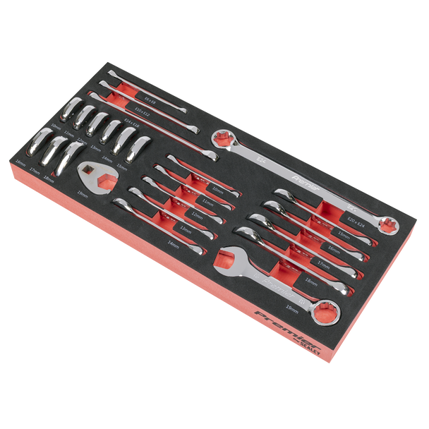 Sealey TBT50 ⏐ Stubby Combination, TRX-Star* & Crow's Foot Spanner Set with Tool Tray 24pc