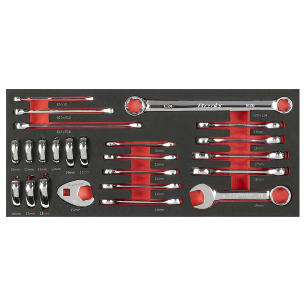 Sealey TBT50 ⏐ Stubby Combination, TRX-Star* & Crow's Foot Spanner Set with Tool Tray 24pc
