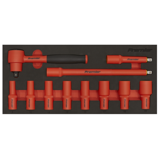 Sealey TBTE01 ⏐ Premier Insulated Socket Set with Tool Tray 3/8"Sq Drive 11pc - VDE Approved