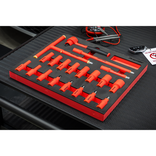 Sealey TBTE02 ⏐ Premier Insulated Socket Set with Tool Tray 3/8"Sq Drive 20pc - VDE Approved
