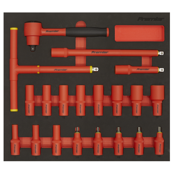 Sealey TBTE02 ⏐ Premier Insulated Socket Set with Tool Tray 3/8"Sq Drive 20pc - VDE Approved