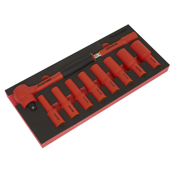 Sealey TBTE11 ⏐ Premier Insulated Socket Set with Tool Tray 1/2"Sq Drive 10pc - VDE Approved