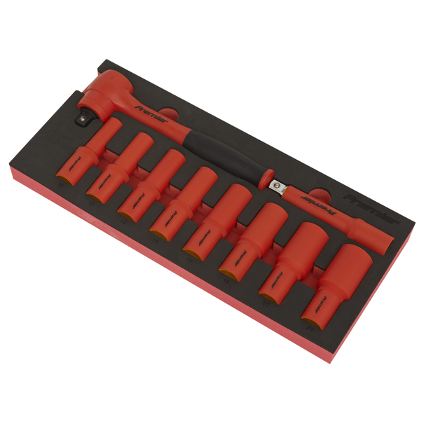 Sealey TBTE11 ⏐ Premier Insulated Socket Set with Tool Tray 1/2"Sq Drive 10pc - VDE Approved