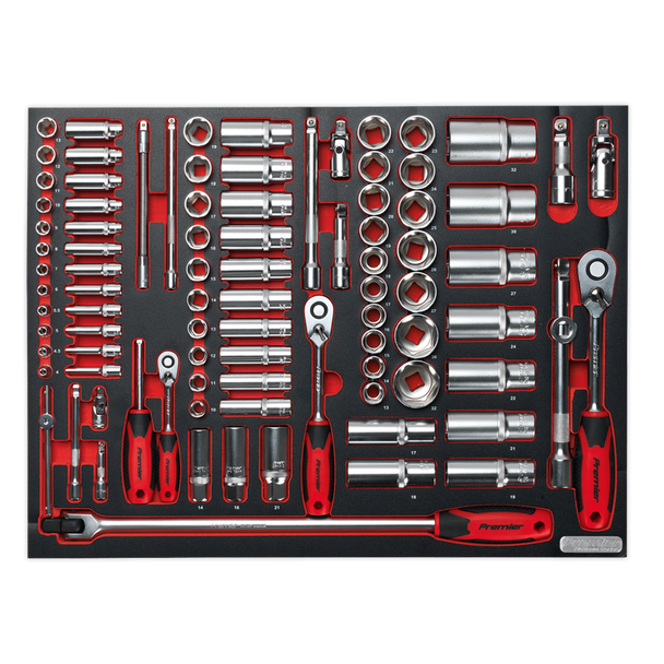 Sealey TBTP02 ⏐ Premier Platinum Socket Set with Tool Tray 1/4", 3/8" & 1/2"Sq Drive 91pc