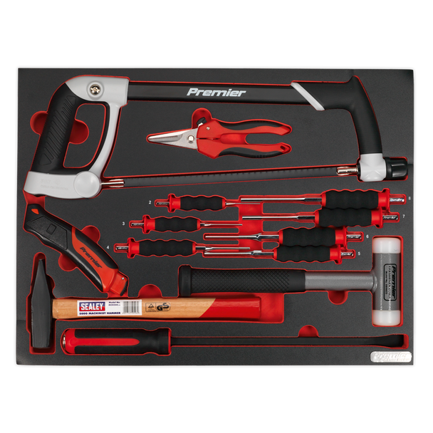 Sealey TBTP06EU ⏐ Premier Platinum Hacksaw, Hammers & Punch Kit with Tool Tray 13pc