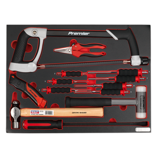 Sealey TBTP06UK ⏐ Premier Platinum Hacksaw, Hammers & Punch Kit with Tool Tray 13pc