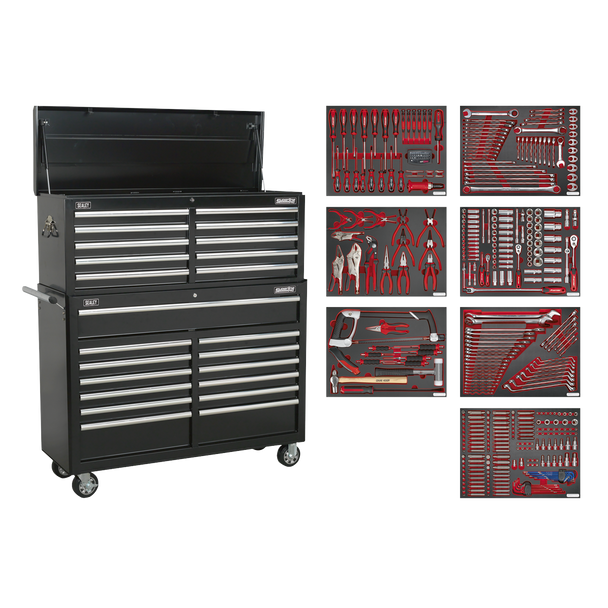 Sealey TBTPBCOMBO4 ⏐ Superline PRO Tool Chest Combination 23 Drawer with 446pc Tool Kit - Black