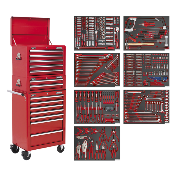 Sealey TBTPCOMBO1 ⏐ Superline PRO Tool Chest Combination 14 Drawer with 446pc Tool Kit - Red