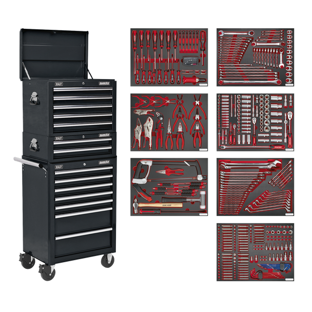 Sealey TBTPCOMBO2 ⏐ Superline PRO Tool Chest Combination 14 Drawer with 446pc Tool Kit - Black