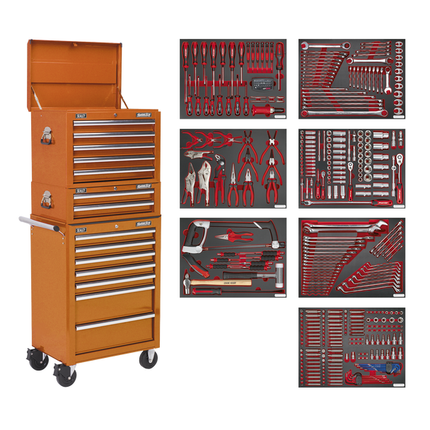Sealey TBTPCOMBO4 ⏐ Superline PRO Tool Chest Combination 14 Drawer with 446pc Tool Kit - Orange
