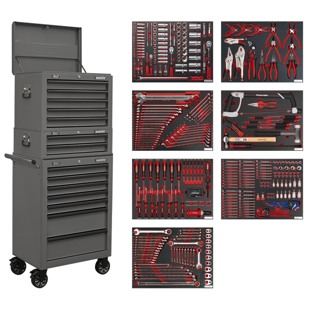 Sealey TBTPCOMBO6 ⏐ Superline PRO Tool Chest Combination 14 Drawer with 446pc Tool Kit - Grey