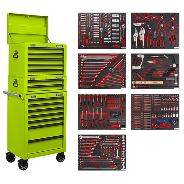 Sealey TBTPCOMBO7 ⏐ Superline PRO Tool Chest Combination 14 Drawer with 446pc Tool Kit - Green