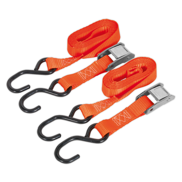 Sealey TD05025CS ⏐ Cam Buckle Strap Polyester Webbing with S-Hooks 25mm x 2.5m 500kg Breaking Strength