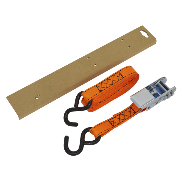 Sealey TD0635S ⏐ Ratchet Strap Polyester Webbing S-Hook with Corner Protector 25mm x 5m 600kg Breaking Strength