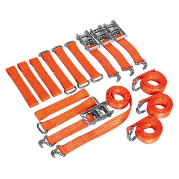 Sealey TDRWKIT ⏐ Alloy/Steel Wheel Car Transporter Ratchet Strap Kit 4pc 50mm x 3m 4500kg Breaking Strength
