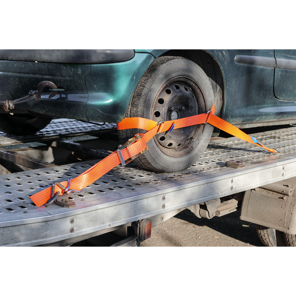 Sealey TDRWS ⏐ Steel Wheel Car Transporter Ratchet Strap 50mm x 3m 4500kg Breaking Strength