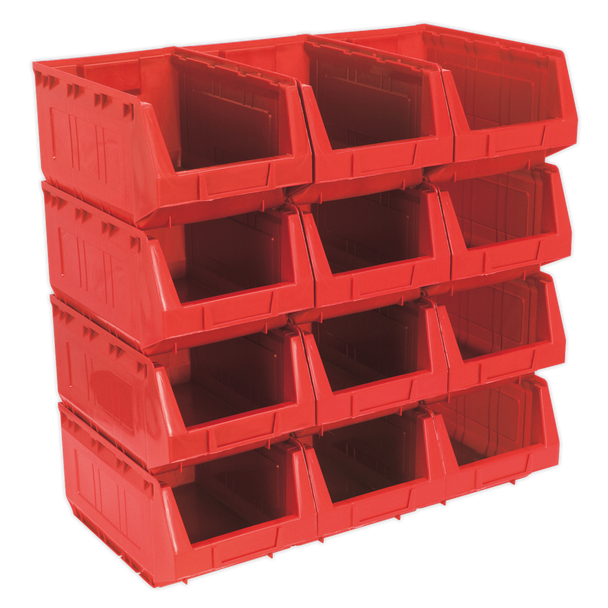 Sealey TPS412R ⏐ Plastic Storage Bin 210 x 355 x 165mm, Red - Pack of 12