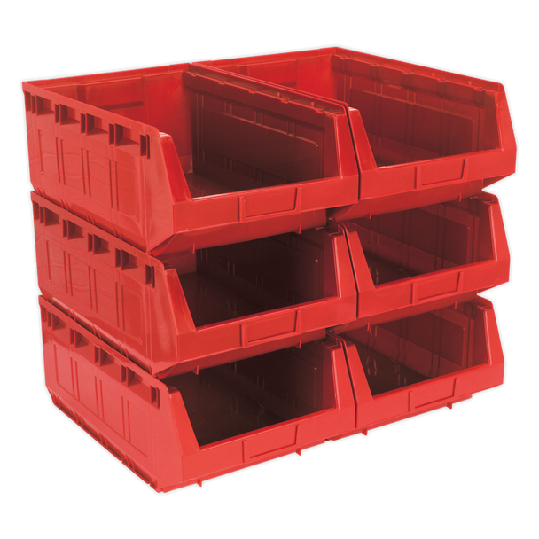 Sealey TPS56R ⏐ Plastic Storage Bin 310 x 500 x 190mm, Red - Pack of 6