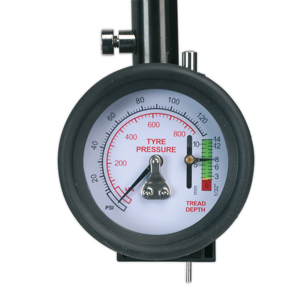 Sealey TSTPDG02 ⏐ Tyre Pressure Gauge & Tyre Tread Depth Gauge with Flexible Hose 0-8bar(0-120psi)