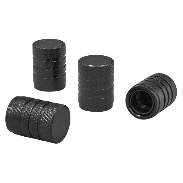 Sealey VCB4 ⏐ Aluminium Valve Cap 4pc - Black Anodised