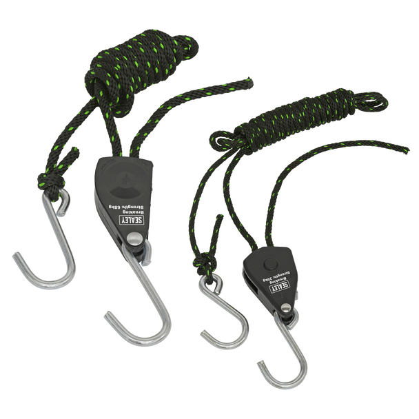 Sealey VS0114 ⏐ Ratchet Parts Hanger/Tie Down with S-Shaped Hooks 2m - Pack of 2