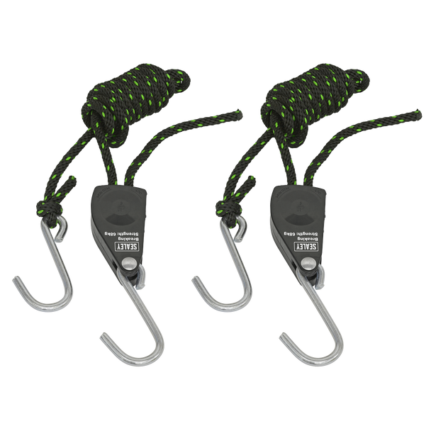 Sealey VS0114 ⏐ Ratchet Parts Hanger/Tie Down with S-Shaped Hooks 2m - Pack of 2