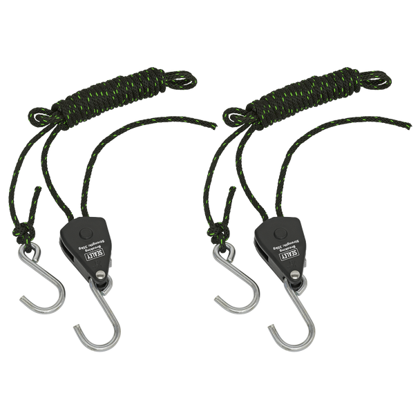Sealey VS0118 ⏐ Ratchet Parts Hanger/Tie Down with S-Shaped Hooks 2m - Pack of 2