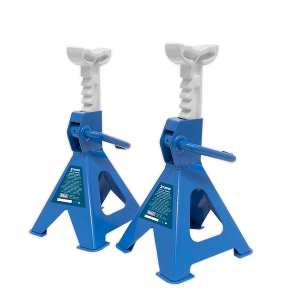 Sealey VS2002BL ⏐ Ratchet Type Axle Stands (Pair) 2 Tonne Capacity per Stand - Blue