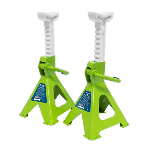 Sealey VS2002HV ⏐ Ratchet Type Axle Stands (Pair) 2 Tonne Capacity per Stand - Hi-Vis Green