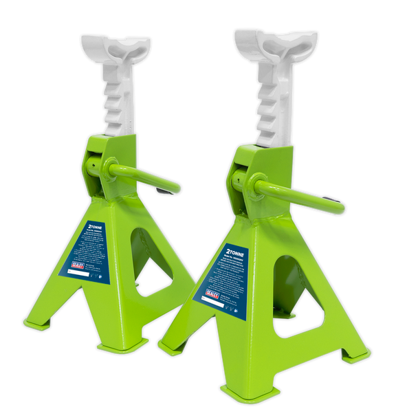 Sealey VS2002HV ⏐ Ratchet Type Axle Stands (Pair) 2 Tonne Capacity per Stand - Hi-Vis Green