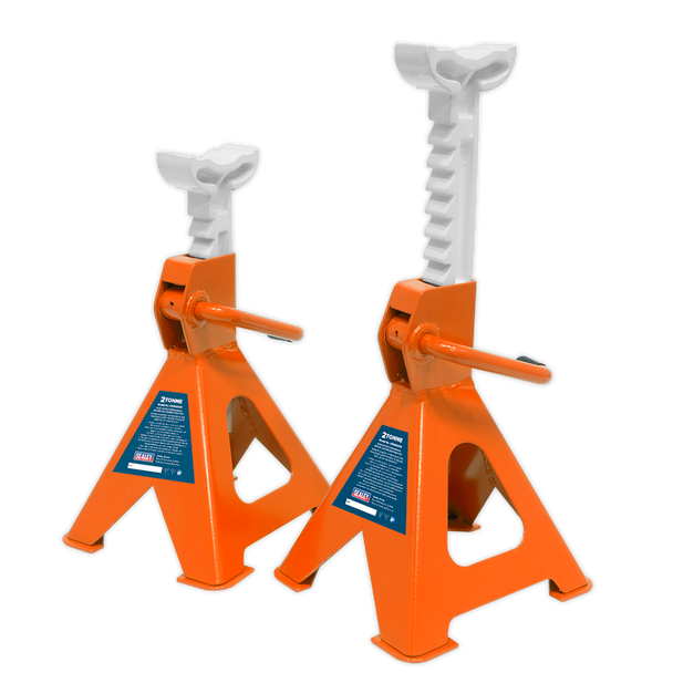 Sealey VS2002OR |Ratchet Type Axle Stands (Pair) 2 Tonne Capacity per Stand - Orange