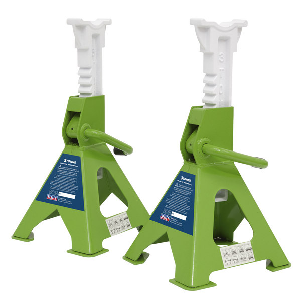 Sealey VS2003HV ⏐ Ratchet Type Axle Stands (Pair) 3 Tonne Capacity per Stand - Hi-Vis Green