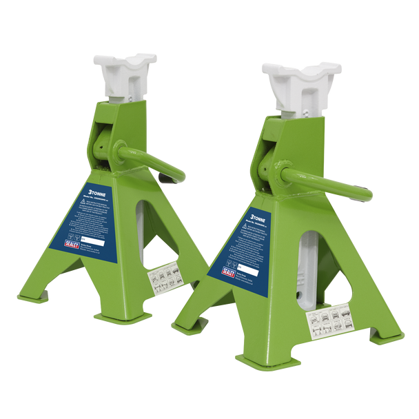 Sealey VS2003HV ⏐ Ratchet Type Axle Stands (Pair) 3 Tonne Capacity per Stand - Hi-Vis Green