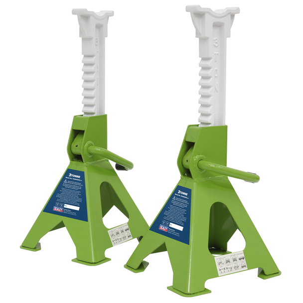 Sealey VS2003HV ⏐ Ratchet Type Axle Stands (Pair) 3 Tonne Capacity per Stand - Hi-Vis Green