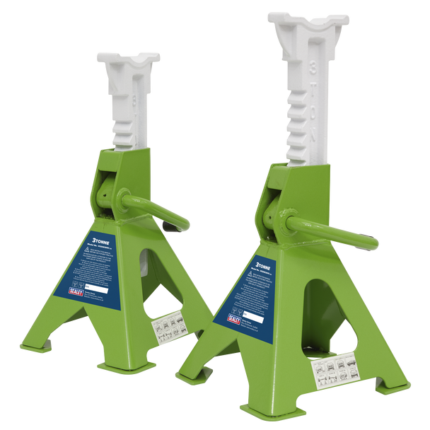 Sealey VS2003HV ⏐ Ratchet Type Axle Stands (Pair) 3 Tonne Capacity per Stand - Hi-Vis Green