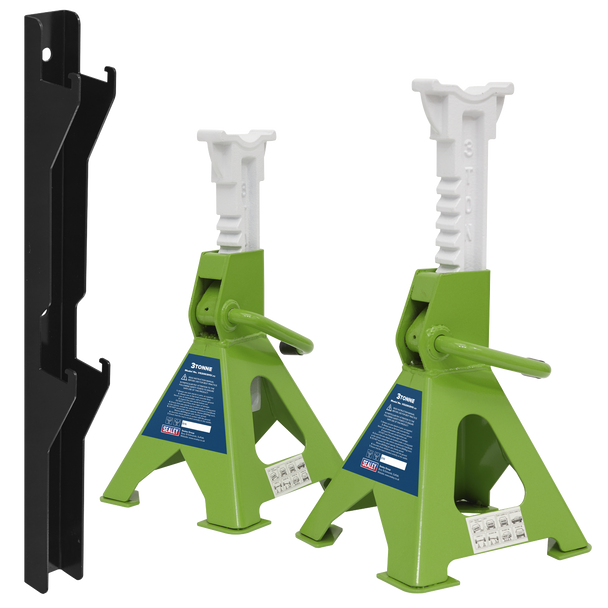 Sealey VS2003HVCOMBO ⏐ Axle Stand & Axle Stand Storage Rack Combo 3 Tonne - Hi-Vis Green