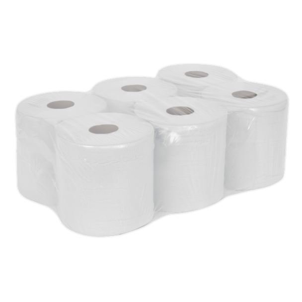 Sealey WHT150 ⏐ 2-Ply Embossed White Paper Roll 150m - Pack of 6