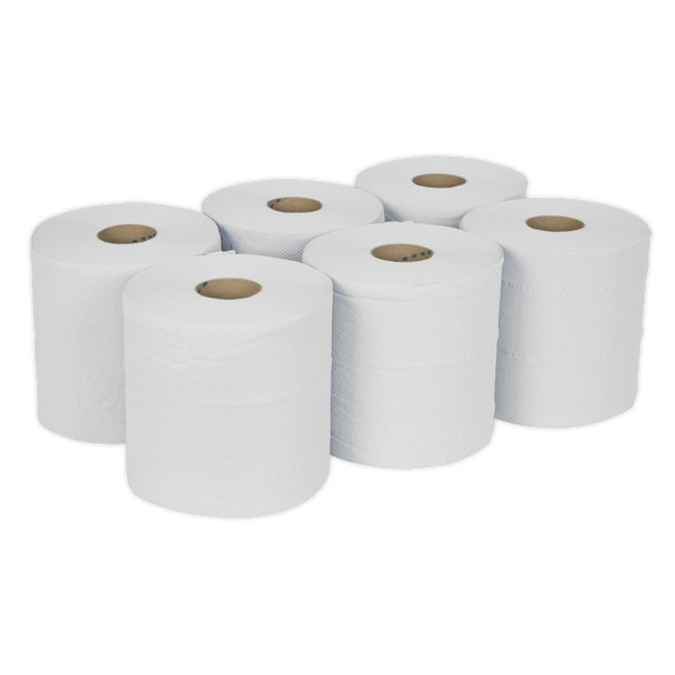 Sealey WHT150 ⏐ 2-Ply Embossed White Paper Roll 150m - Pack of 6
