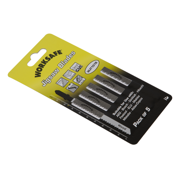 Sealey WJT101B ⏐ Worksafe Jigsaw Blade for Wood & Plastics 75mm 10tpi - Pack of 5