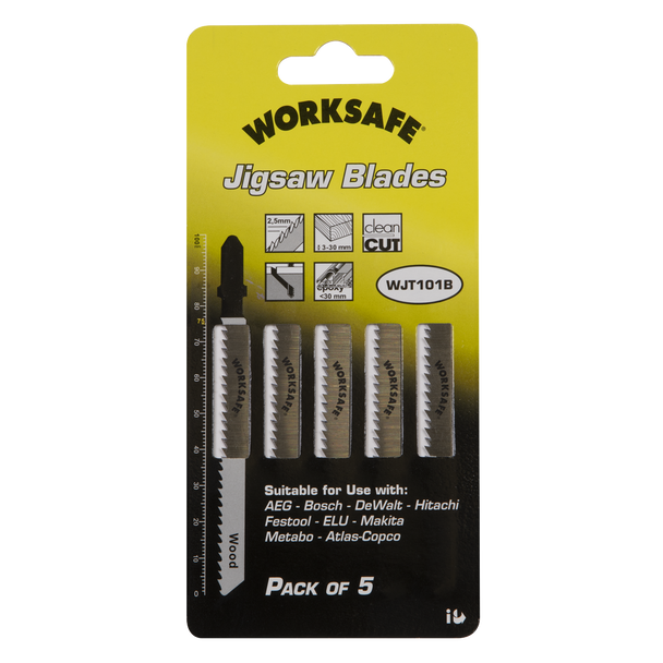 Sealey WJT101B ⏐ Worksafe Jigsaw Blade for Wood & Plastics 75mm 10tpi - Pack of 5