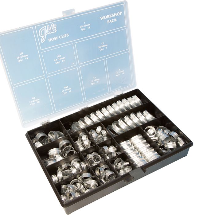 PCL WP143 | Jubilee Hose Clip Workshop Pack (143 Clips Contained in a Plastic Box)